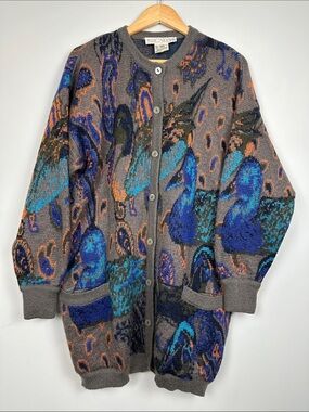 110. vintage ESCADA wool Mohair paisley duck cardigan sweater